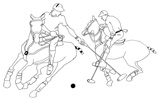 Pen and ink of polo players and horses